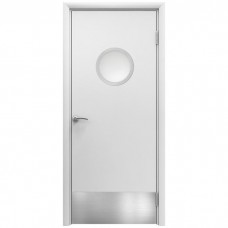 Влагостойкая дверь ПВХ Etadoor ДГ Белый с иллюминатором и отбойной пластиной